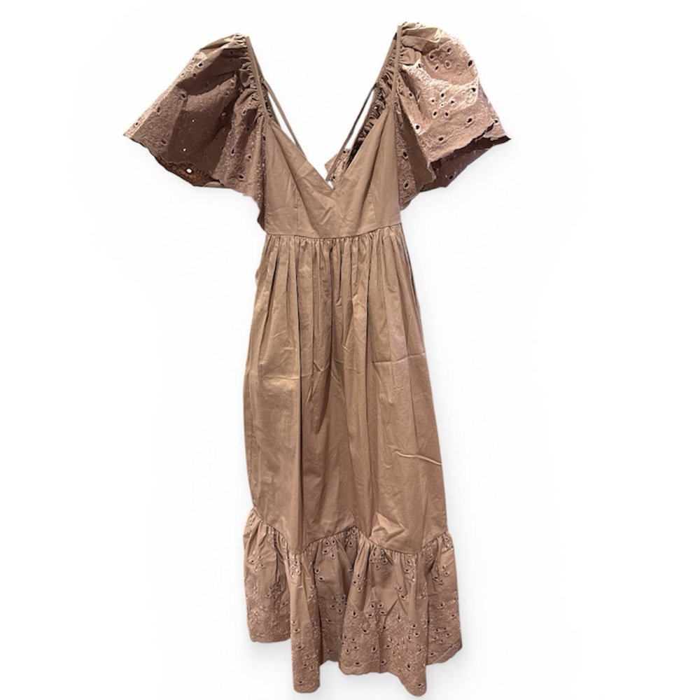 En Saison Blush Dress with Eyelet detail on sleeves and bottom trim